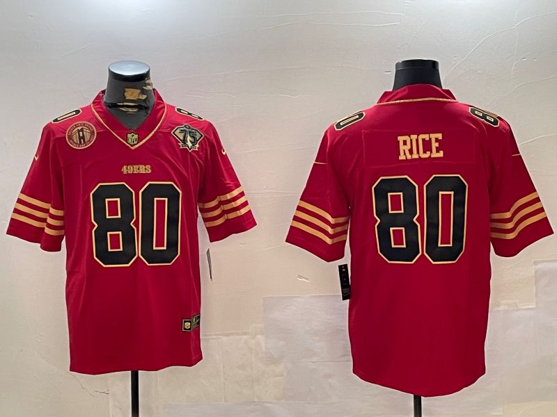 Men San Francisco 49ers 80 Rice Red Gold 2024 Nike Limited NFL Jersey style 12304